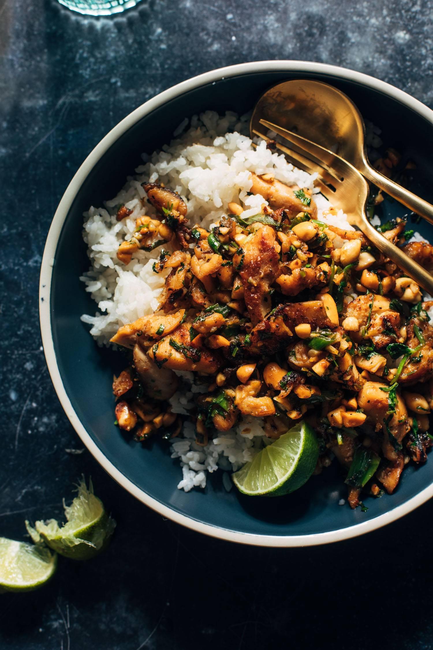 ginger peanut chicken with coconut rice