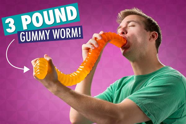 The Giant Gummy Worm is 128 times heavier than a traditional gummy worm.