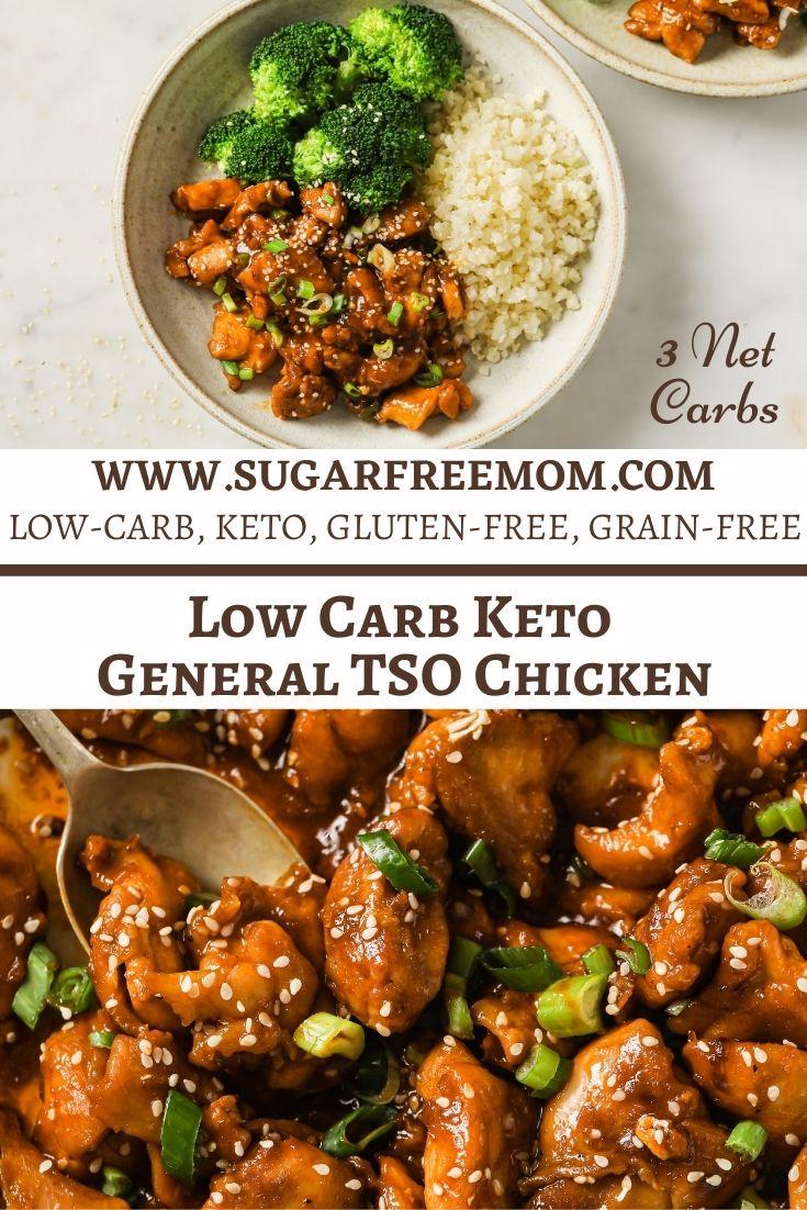 Do you love General Tso Chicken, but don’t want all the high carb flour coating or added sugar filled sauce? This easy low carb keto version tastes like Chinese food takeout, but is a healthy, sugar free and sweetener free recipe. It’s a delicious gluten-free option for a quick weeknight dinner the whole family will love. Just 3 g net carbs and 45 g protein.