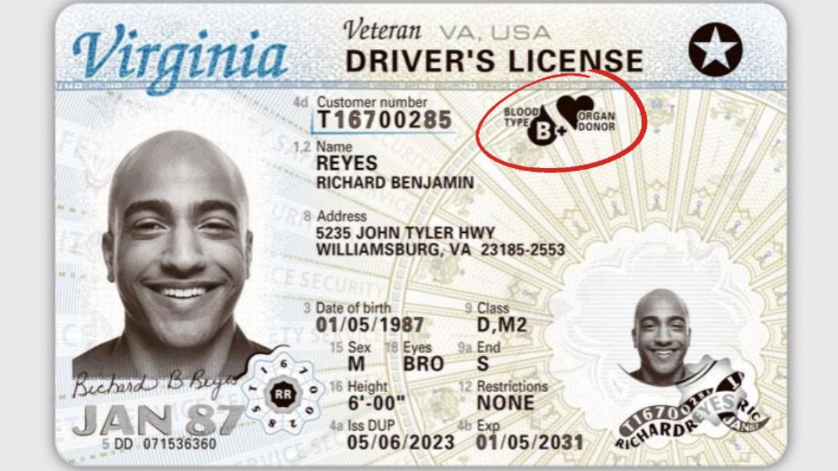 Virginians can add their blood type to their driver's license or state ID