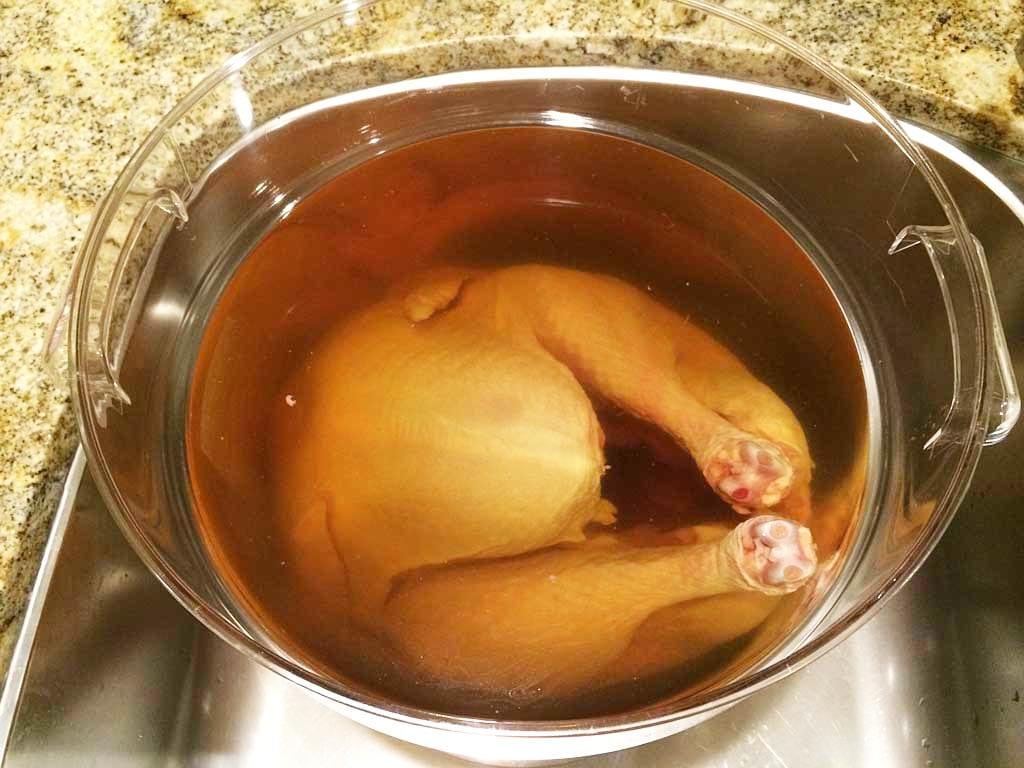 Turkey submerged in brine solution