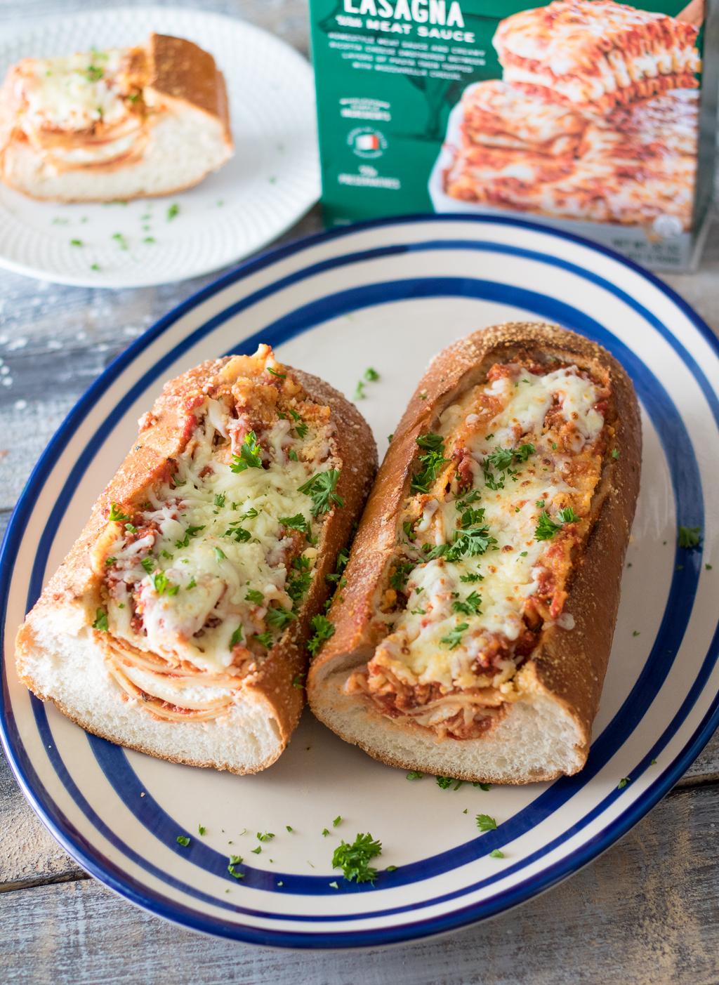 lasagna sandwich with garlic bread